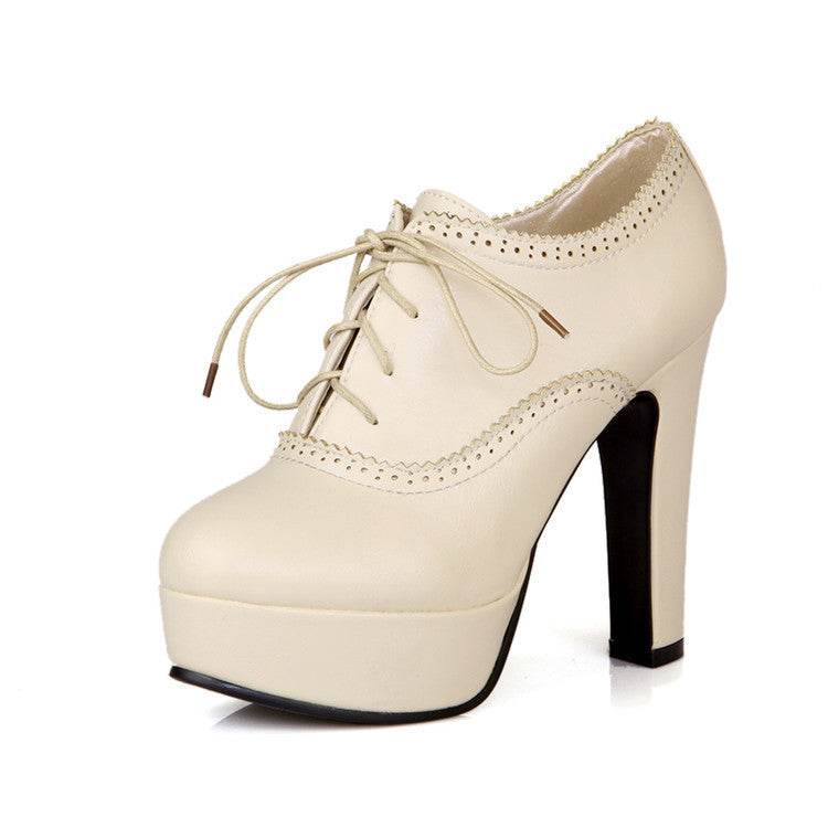 Women's Platform Front Lace Up High Heels - Mubimart