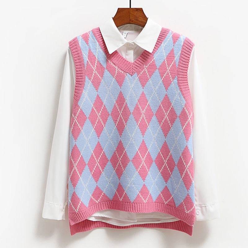 College Style Knitted Sweater Vest Women's Vest - Mubimart