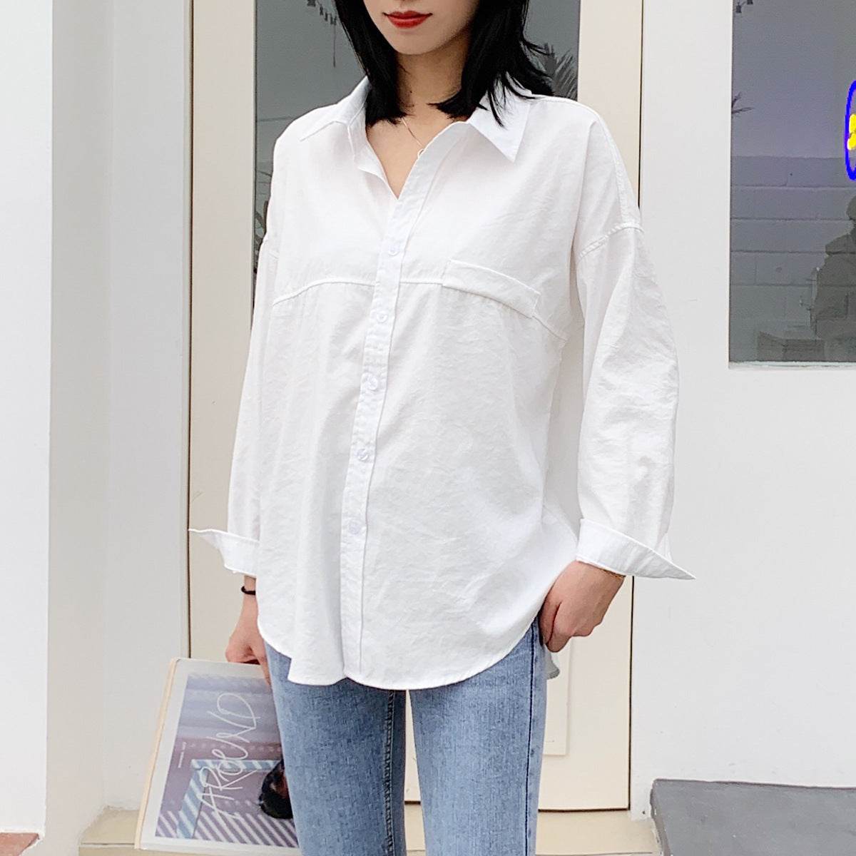 Women's shirt jacket loose Hong Kong style shirt women - Mubimart