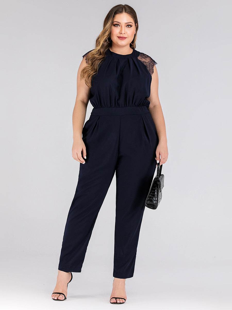 Plus size women's lace jumpsuit trousers - Mubimart