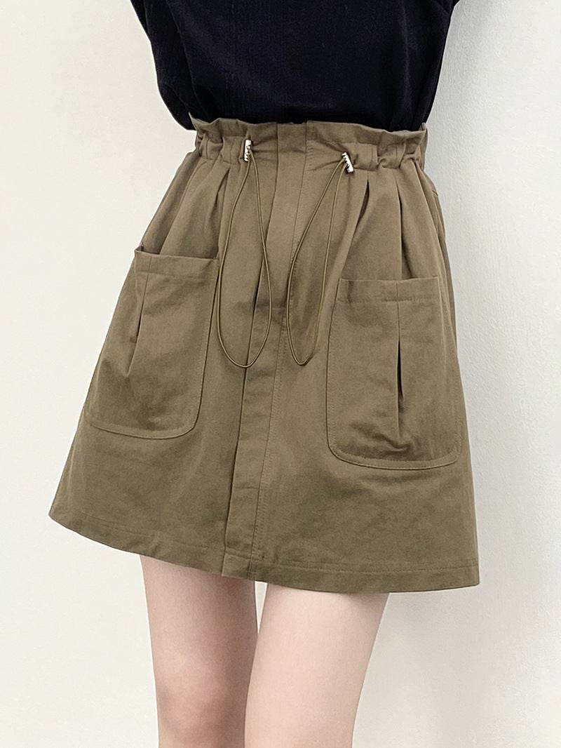 Drawstring Elastic Waist Skirt Large Workwear With Pocket Skirt - Mubimart