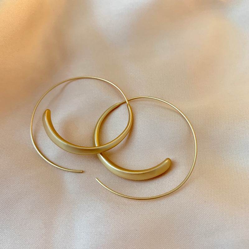 Korean Gold Matte Texture Large Hoop Earrings Women - Mubimart