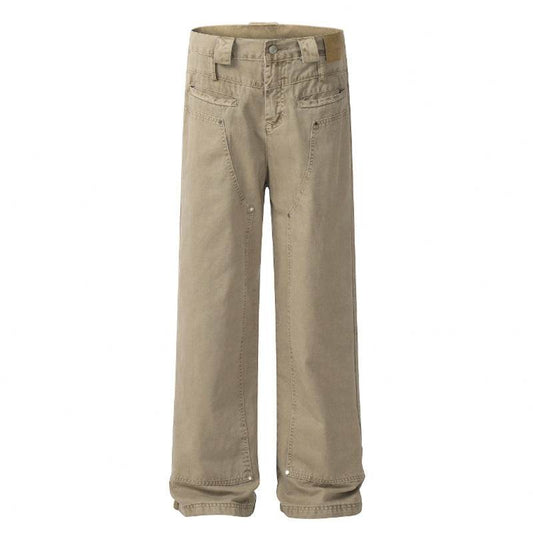 Khaki Front And Rear Reverse Niche Design Casual Pants - Mubimart