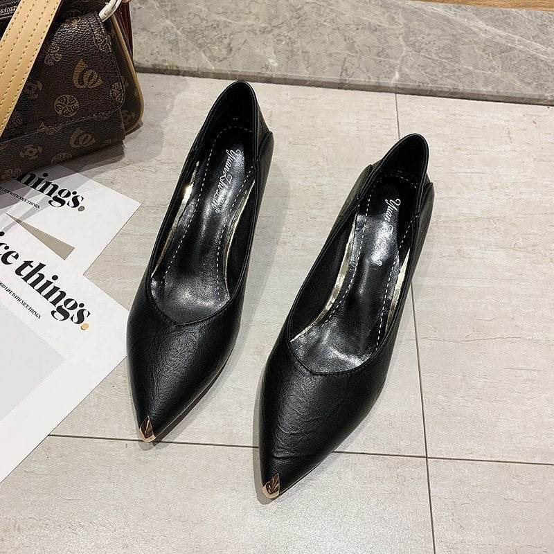 Women's Fashion Stiletto Autumn Metal Toe Work Shoes - Mubimart