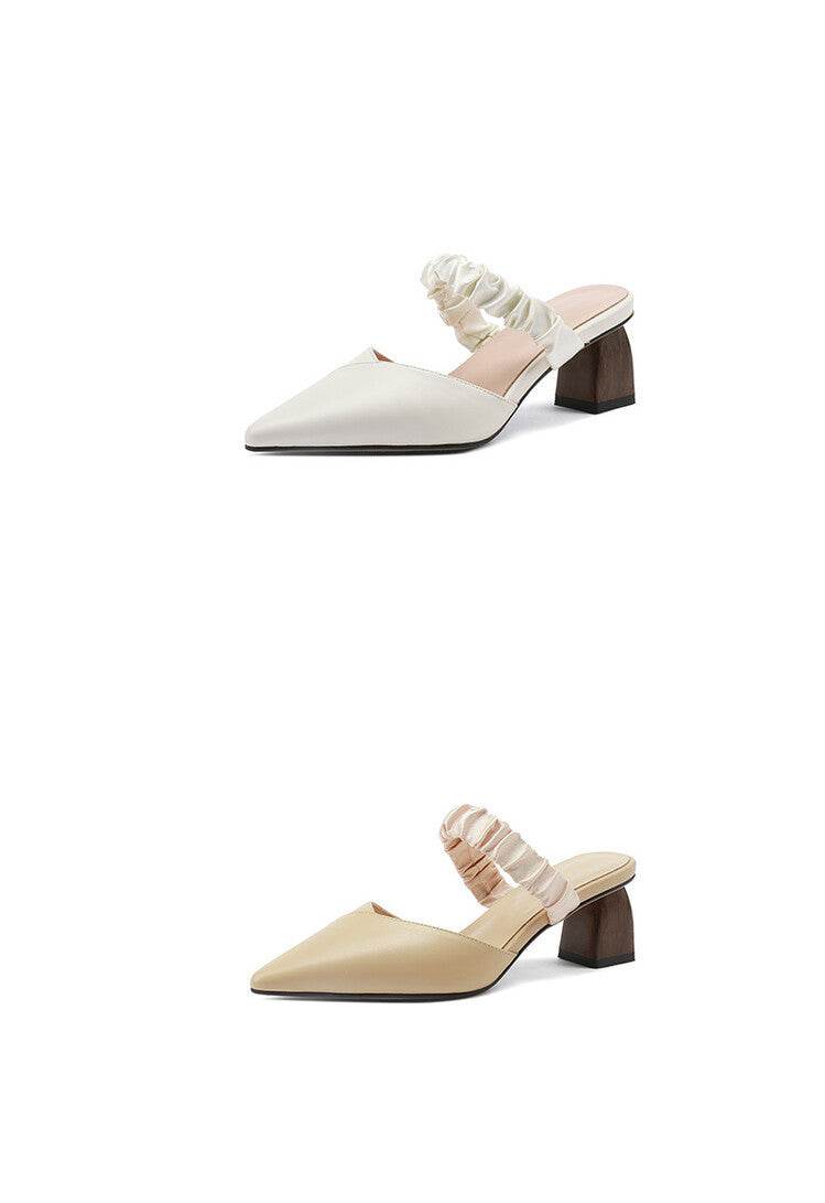 Women's Summer New Steam Wave Kitten Heel Metal Buckle Slippers - Mubimart