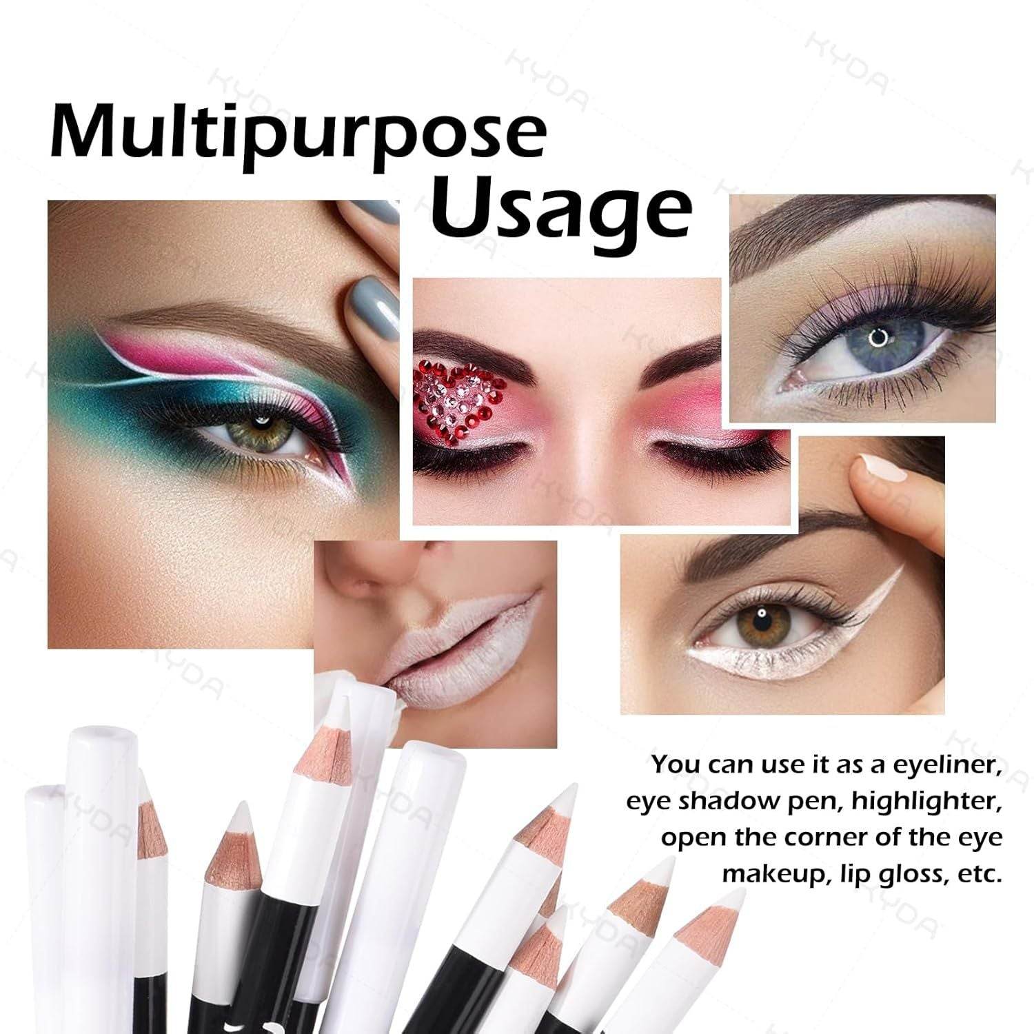 12 Piece White And Black Eyeliner Pencil Set For Eyebrows, Eyeshadow And Lips. Includes Sharpener. Waterproof , Long-lasting - Mubimart