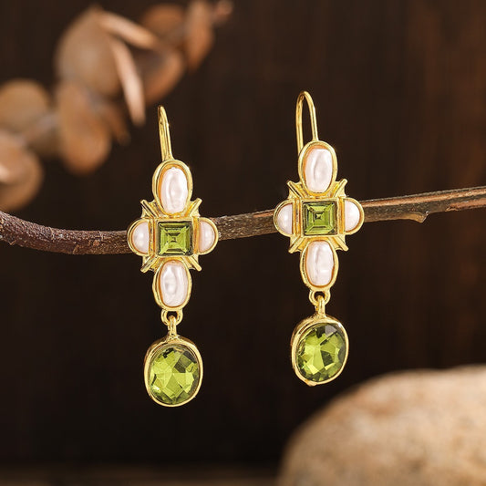 New Retro Geometric Personalized Green Crystal Earrings