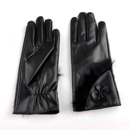 pu simulation leather plus cashmere gloves - Mubimart