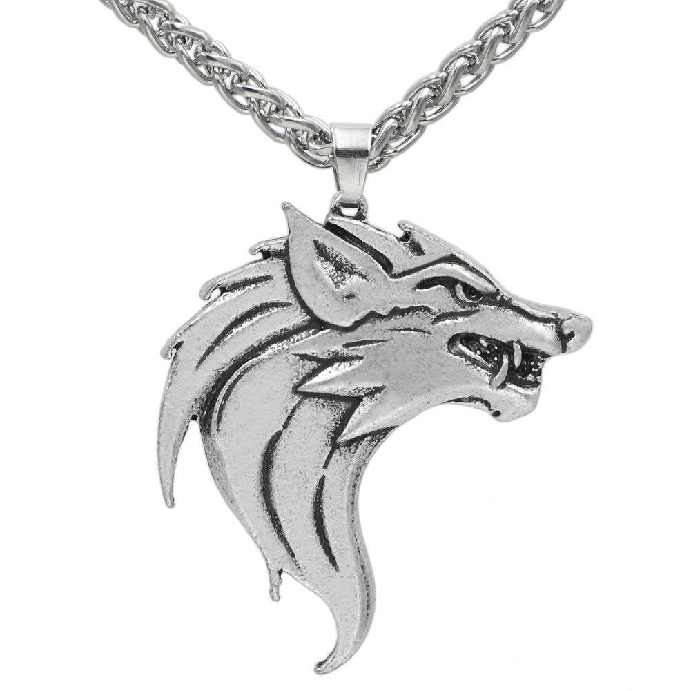 Wolf head pendant necklace men - Mubimart