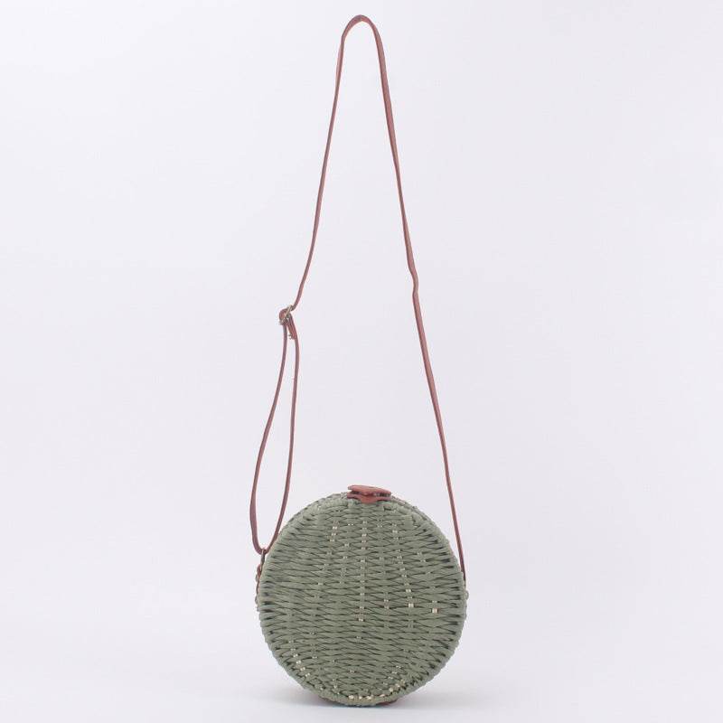 Round Straw Bags Women Summer Rattan Bag Handmade Woven Beach Cross Body Bag - Mubimart