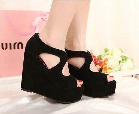 Fish mouth shoes wedge heel - Mubimart