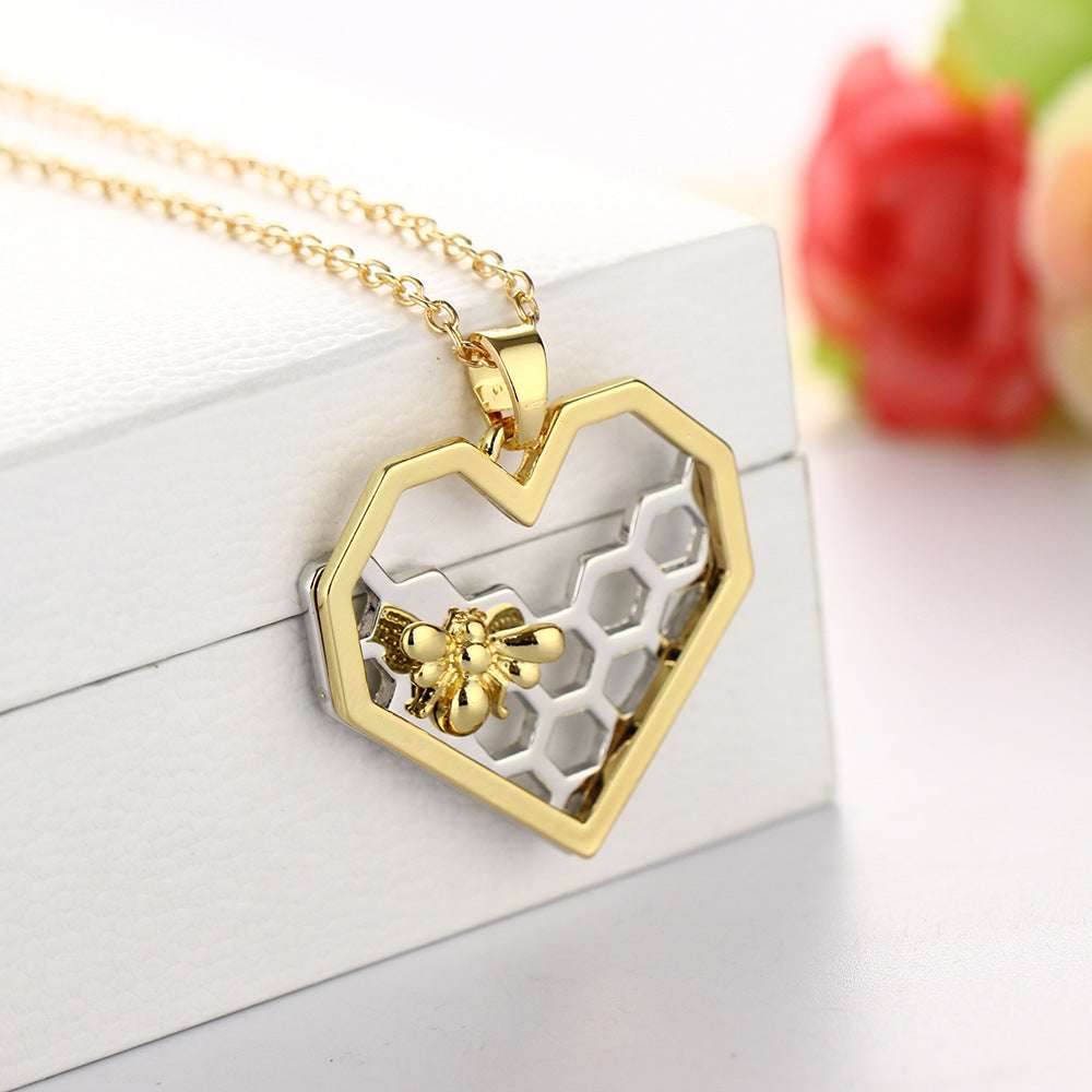 Honeycomb Bee Heart Pendant Necklaces For Women Gold Silver Color Animal Choker Necklace Fashion Wedding Jewelry - Mubimart