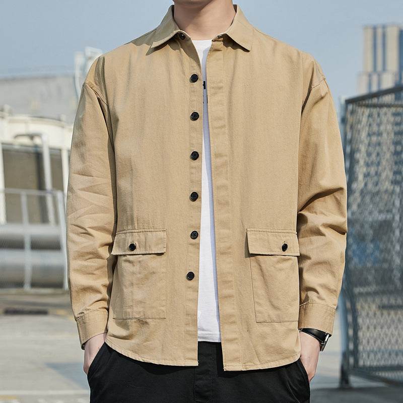 New Men's Long-Sleeved Shirt Loose Shirt Tooling Jacket - Mubimart