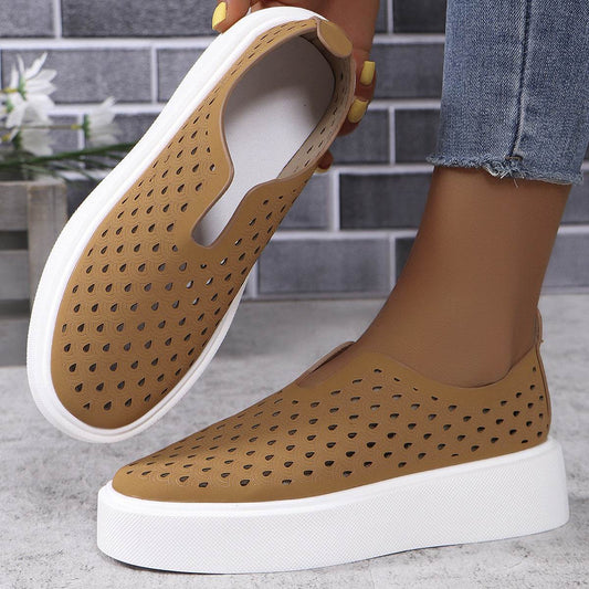 Fashion Hollow Flats Shoes Casual Versatile Thick Sole Slip-on Shallow Shoes For Women - Mubimart