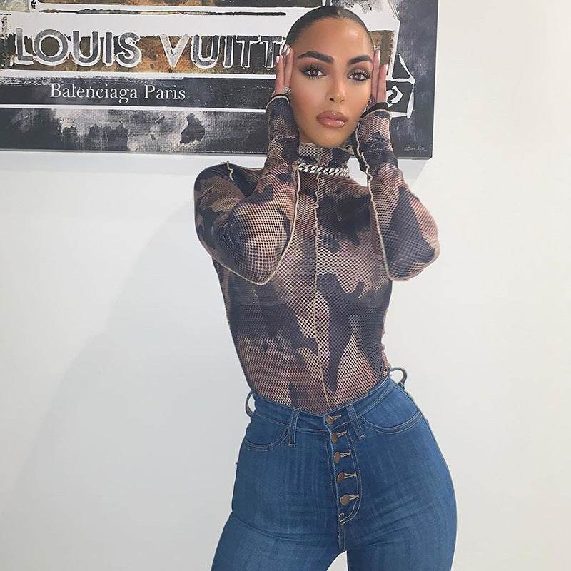 Mesh headpiece bodysuit - Mubimart
