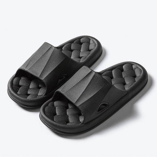 New Woven Texture Non-slip Slippers For Women Summer Indoor Floor Bathroom Home Slipper Men House Shoes - Mubimart