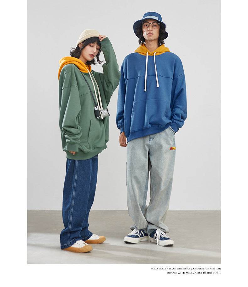Hooded Sweatshirt Colorblock Patch Sweatshirt - Mubimart