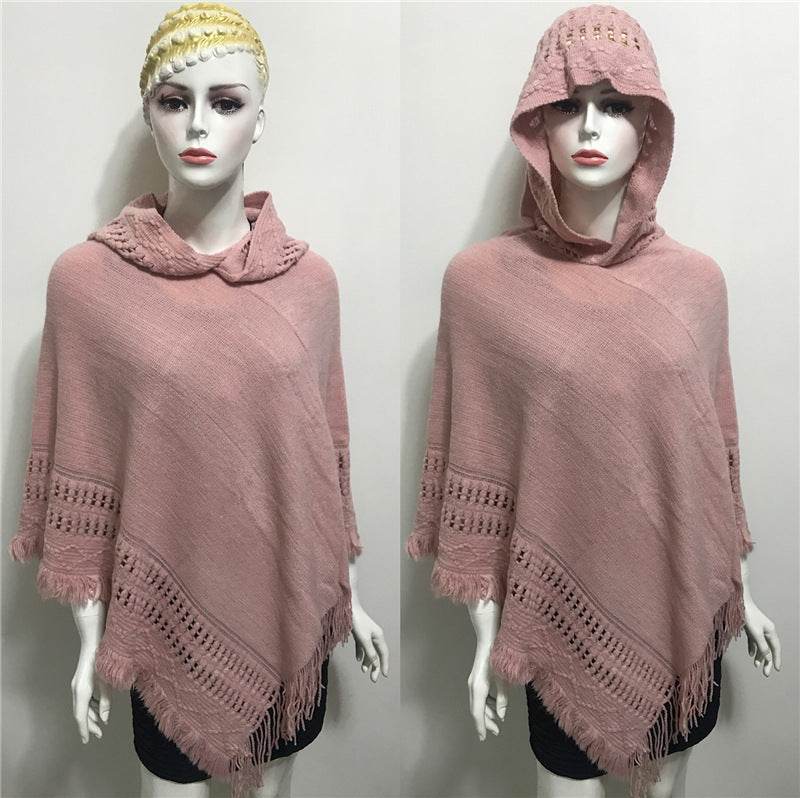 Solid Color Hollow Tassel Plus Size Cape And Shawl - Mubimart
