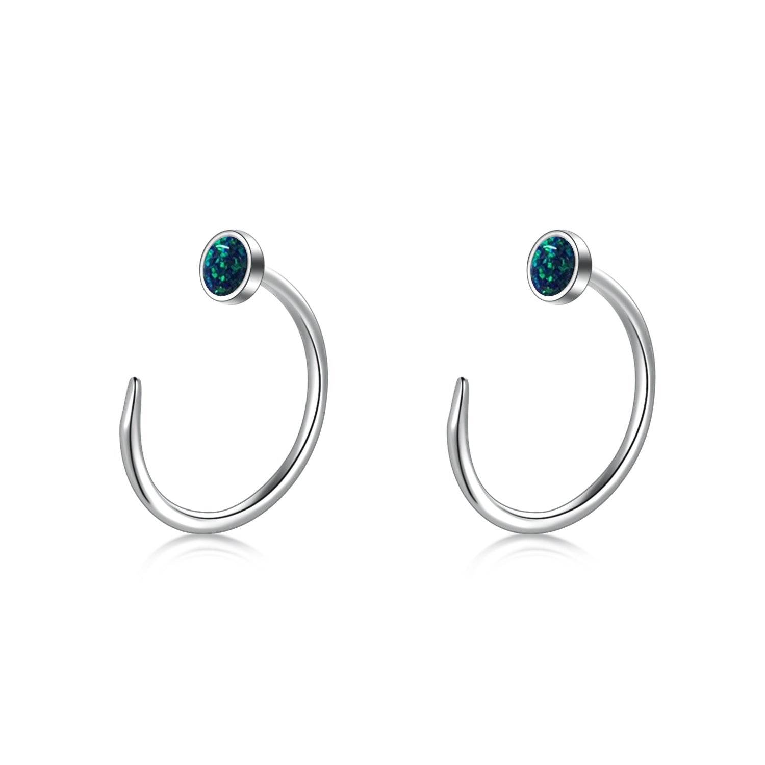 Ear Huggie Earrings Opal Half Cuff Hoop Earrings Threader Jewelry Gifts for Women Men Birthday - Mubimart