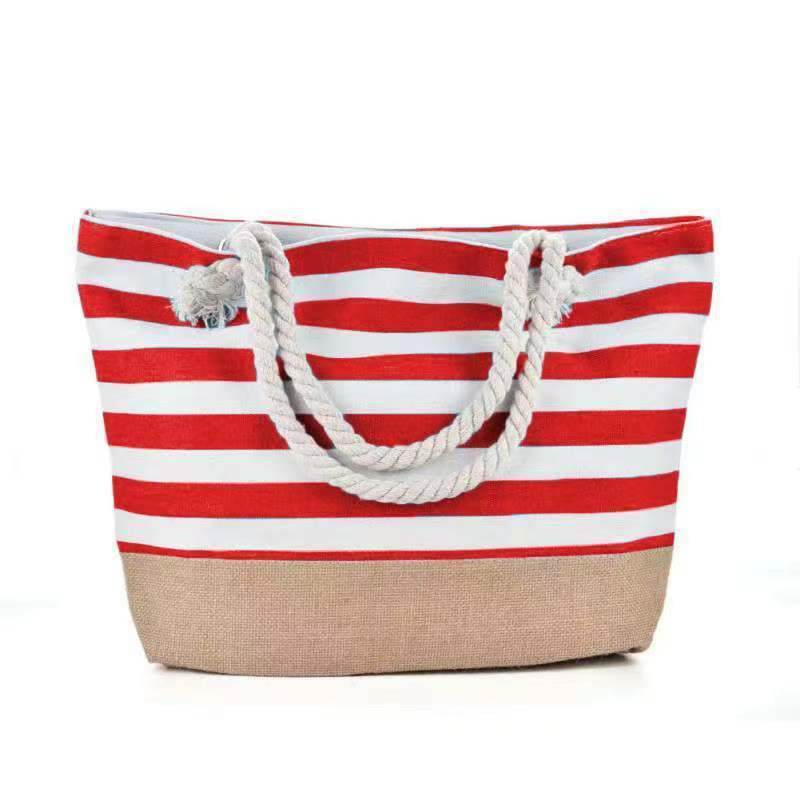 Striped Beach Bag Casual Large Capacity Women Shoulder Bags - Mubimart