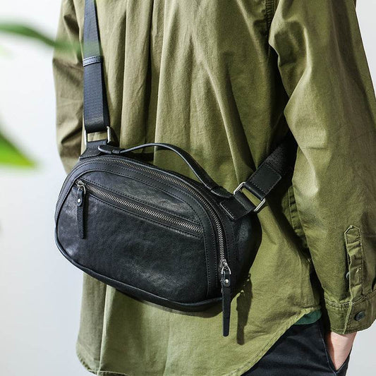 Mens Retro Casual Leather Shoulder Crossbody Bag - Mubimart