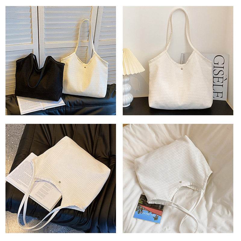 Women Mesh Tote Bag Solid Color Designer Ladies Casual Handbag Shoulder Bag Large Capacity Reusable Shopping Beach Bag - Mubimart