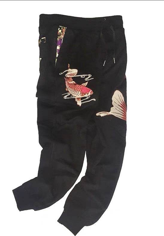 Men's Sweatpants Style Embroidered Cotton Pants - Mubimart