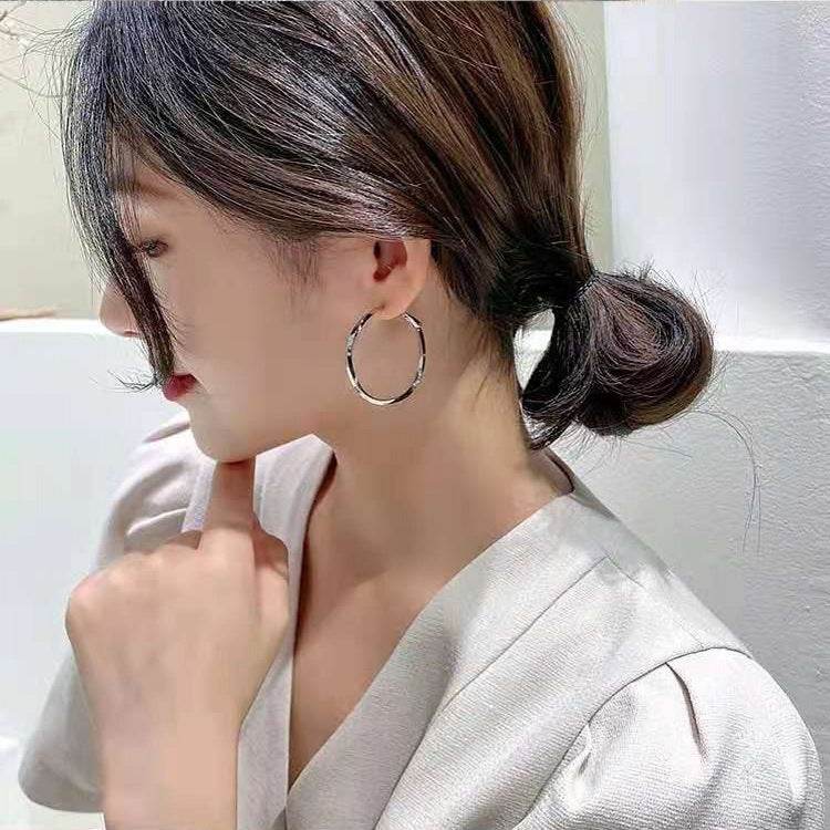 Golden Hoop Fashionable Women Circle Big Earrings Temperament - Mubimart