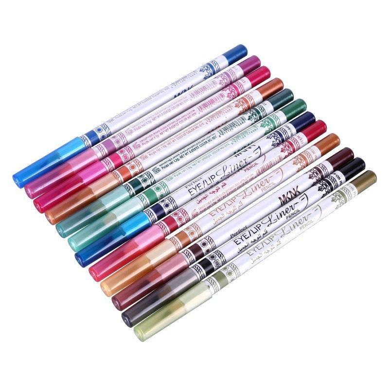 Cosmetics 12 Colors Glitter Lip liner Eye Shadow Eyeliner Pencil Pen Makeup - Mubimart