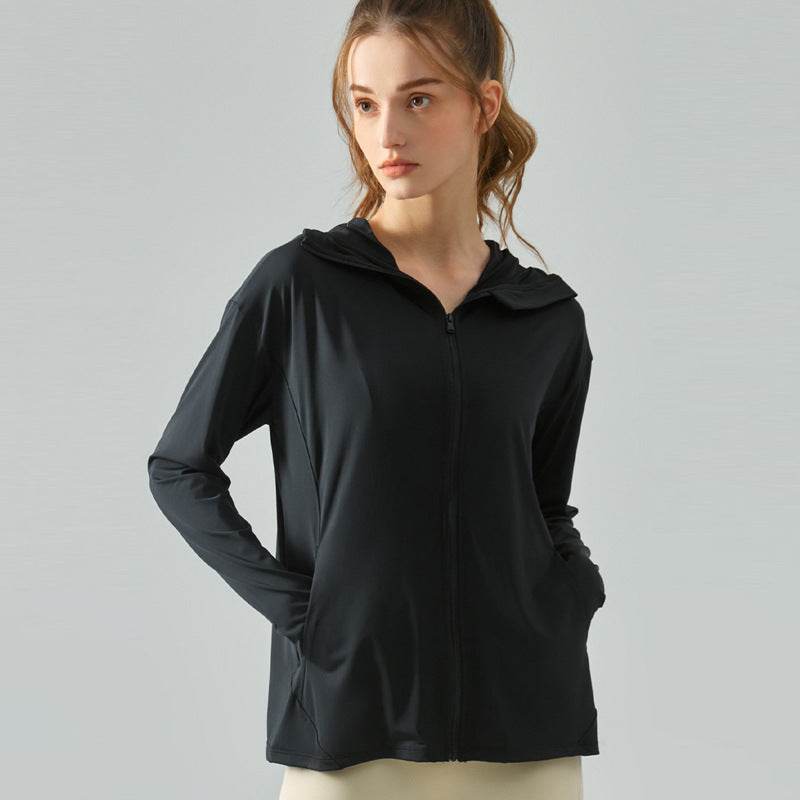 Women's Summer Outdoor Zipper Hooded Sun-proof Top UV-proof Cool Feeling Workout Top - Mubimart