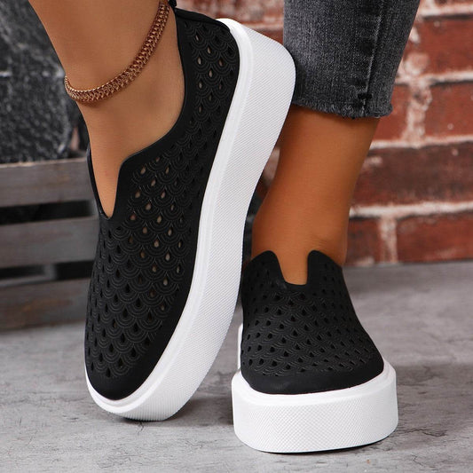 Fashion Hollow Flats Shoes Casual Versatile Thick Sole Slip-on Shallow Shoes For Women - Mubimart