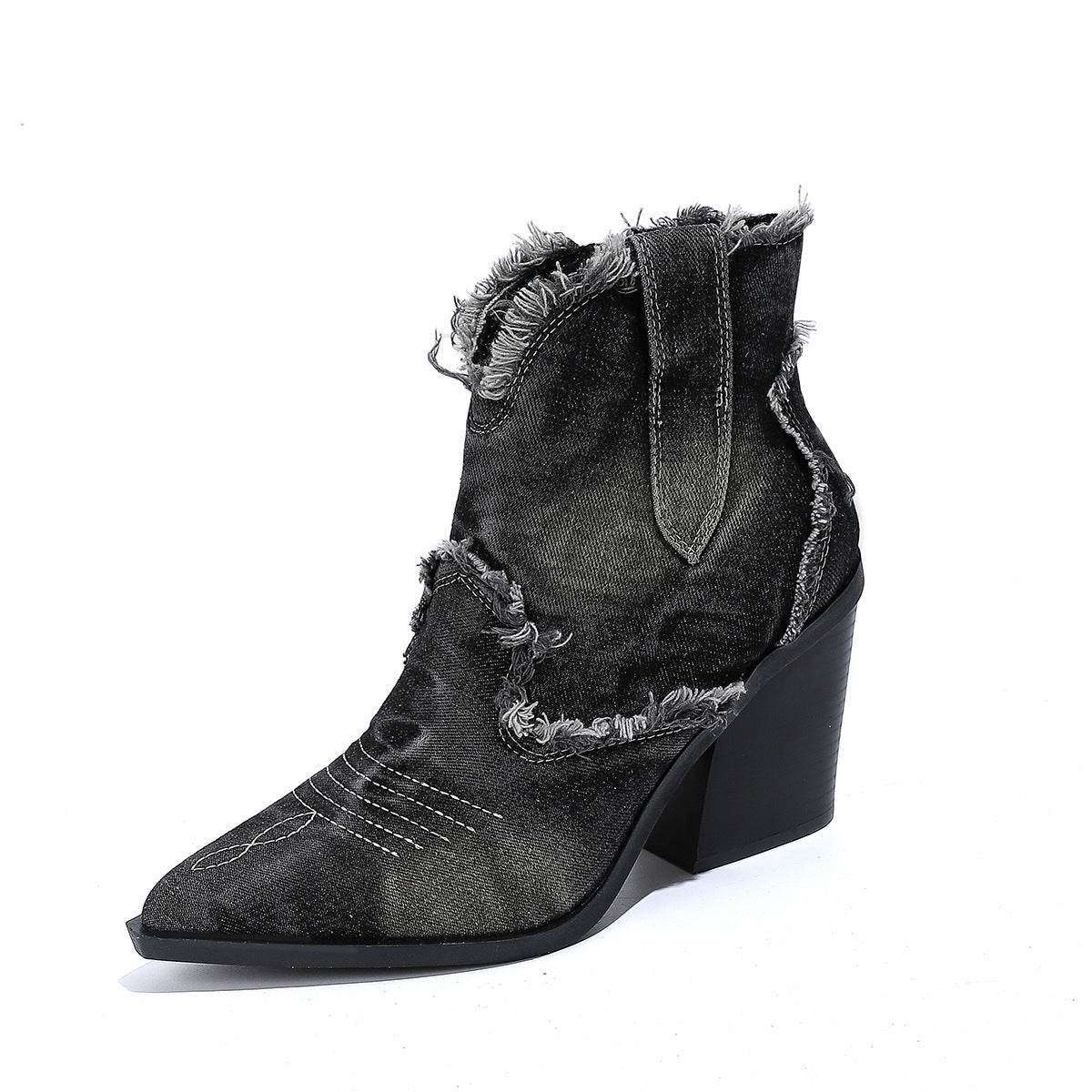 Women's Trendy Pointed-toe Western Cowboy Boot Comfortable Ankle Boots - Mubimart