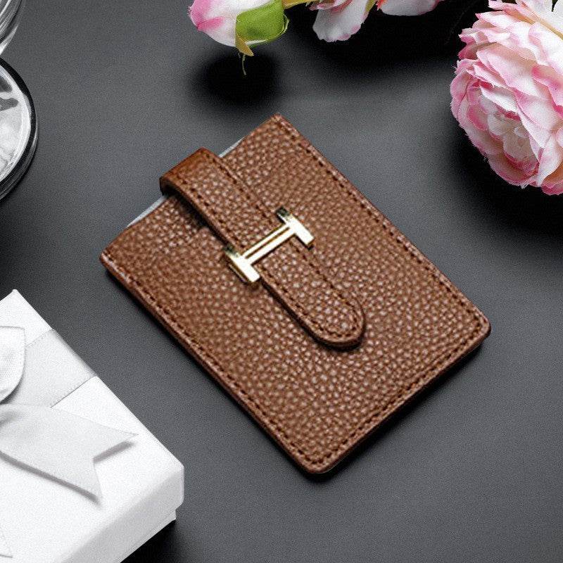 Leather Card Holder Pull-out Card Holder Thin Women - Mubimart