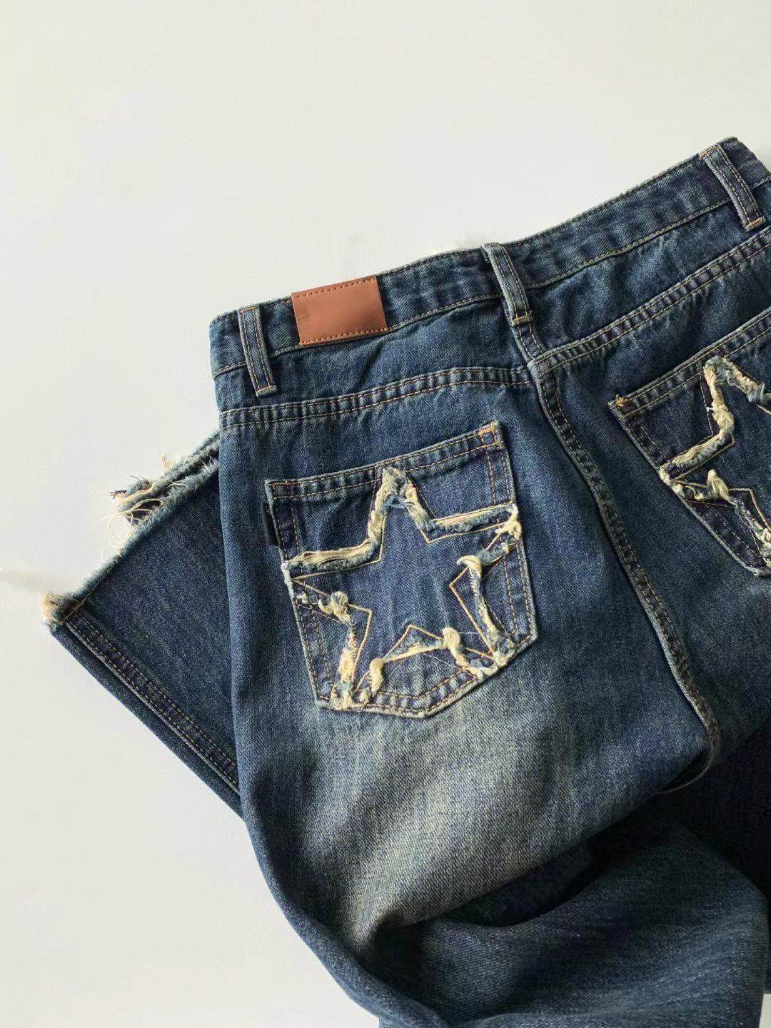 American Style Retro Rough Hem Micro Flare Jeans - Mubimart