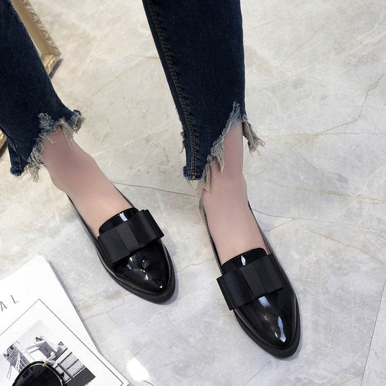 Women Flats Bowtie Loafers Shoes Women Ballet Flats Pointed Toe Shoes Patent Leather Elegant Low Heels On Flat Shoes Woman - Mubimart
