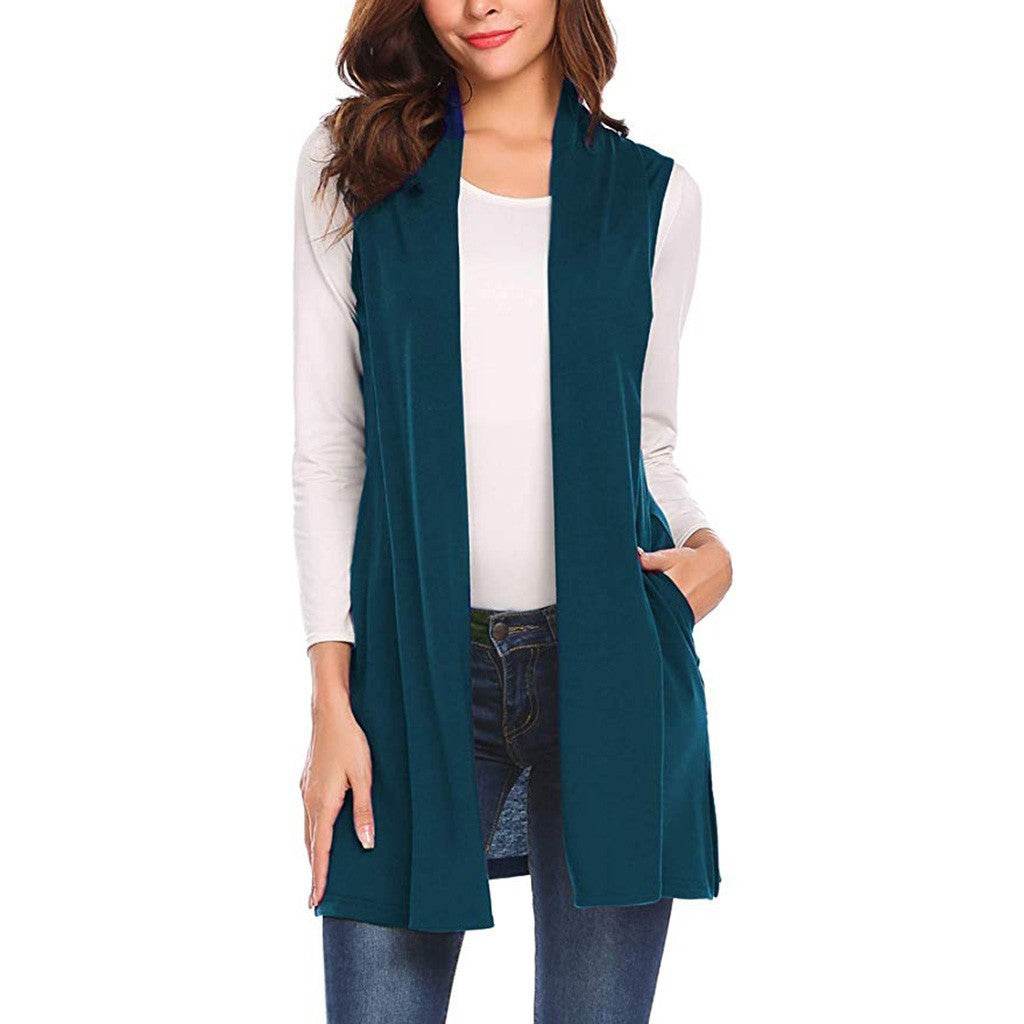 Sleeveless Shawl Vest Vest Plus Size Top - Mubimart