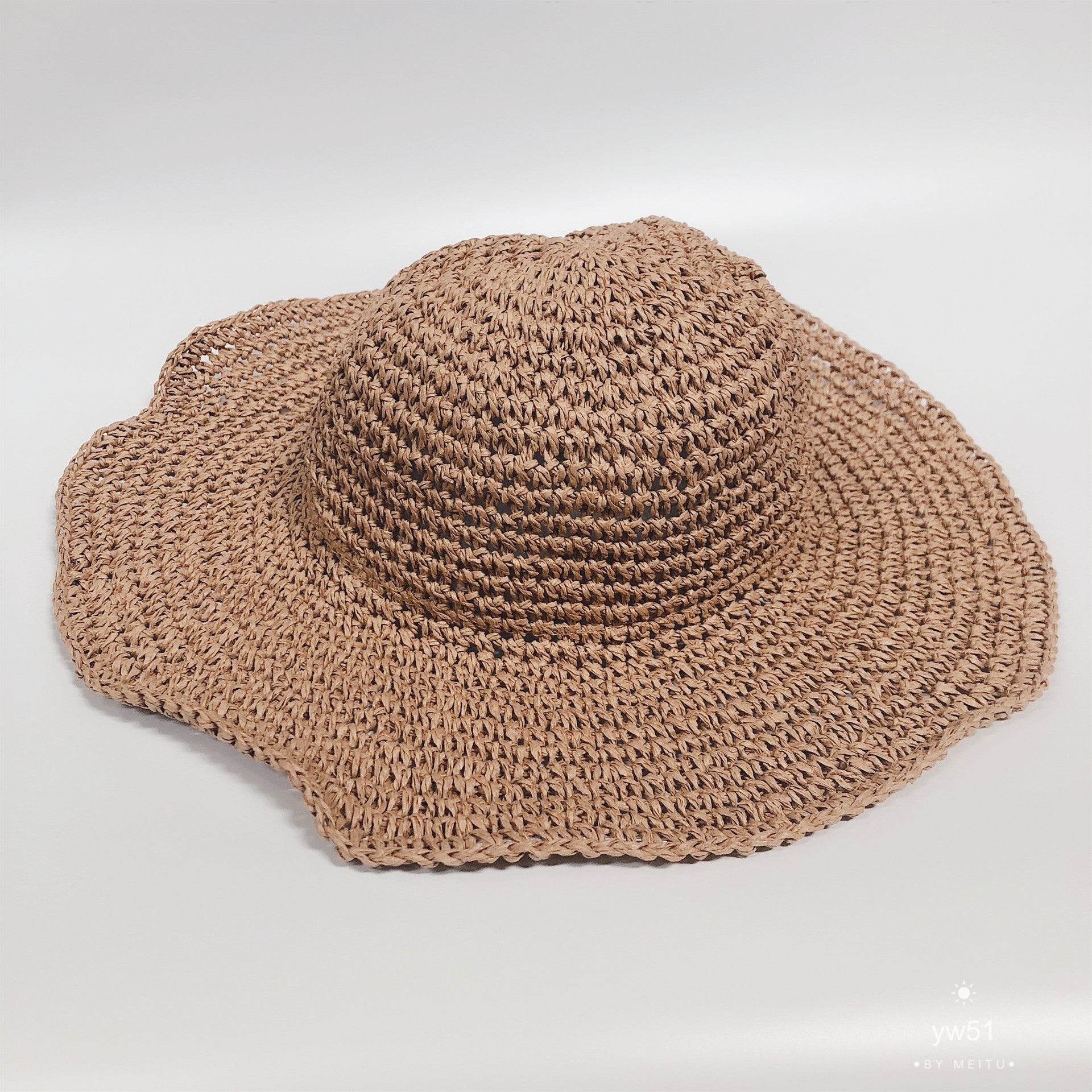 Summer Outing Sunscreen Hat for Women with Foldable Straw Hats Holiday Cool Hat Beach Hat - Mubimart