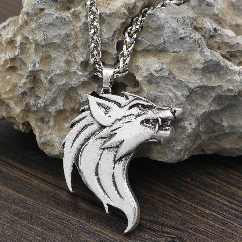Wolf head pendant necklace men - Mubimart
