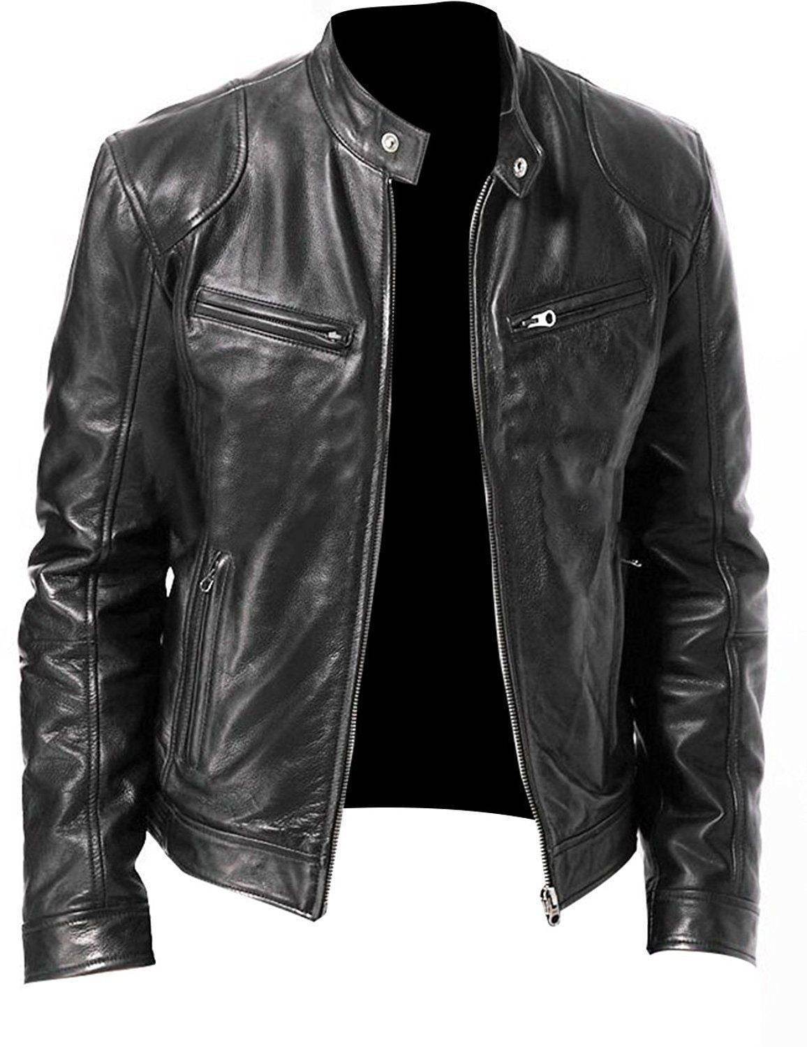 PU Leather Jacket Slim Leather Jacket - Mubimart