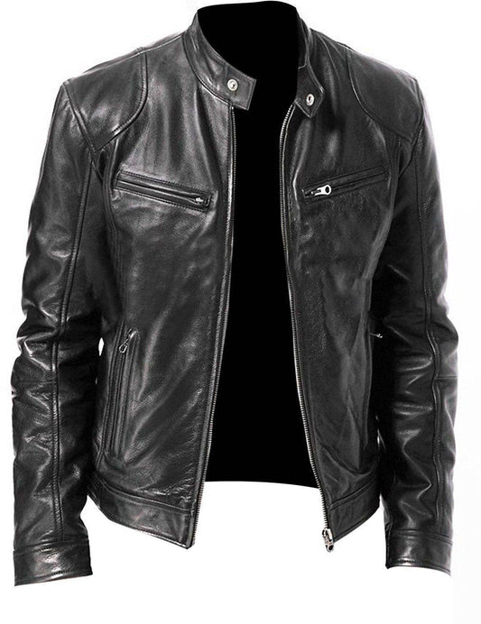 PU Leather Jacket Slim Leather Jacket - Mubimart