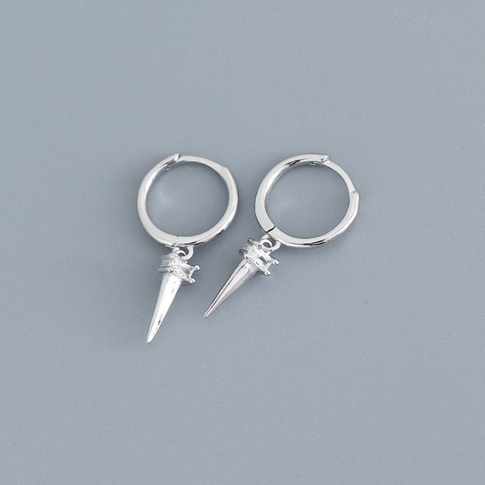 Silver Zircon Cone Hoop Huggies Earrings For Fashion Women Hiphop Fine Jewelry Geometric Accessories - Mubimart