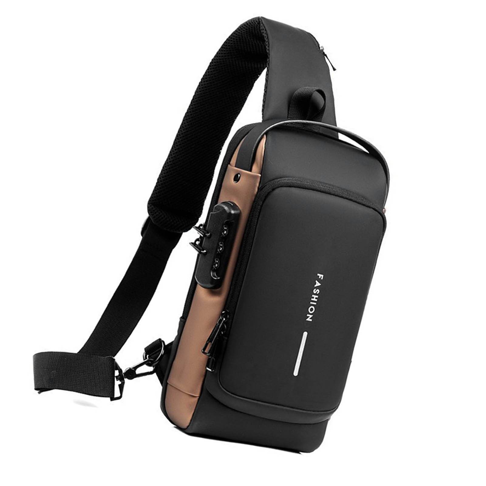 Password Sling Backpack Anti Theft Multifunctional Cycling Chest Bag for Motorcycle Men Black and Gold - Mubimart