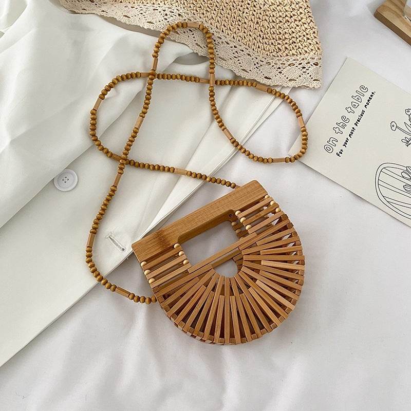 Bamboo Woven Bag Rattan Creative Beach Handbag Women - Mubimart
