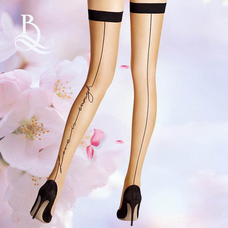 Knee High Socks New Jacquard Letter Back Vertical Line Stockings - Mubimart