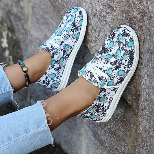 Loafers Women Sunflower Print Flats Casual Canvas Shoes Non-lace Lazy Shoes - Mubimart