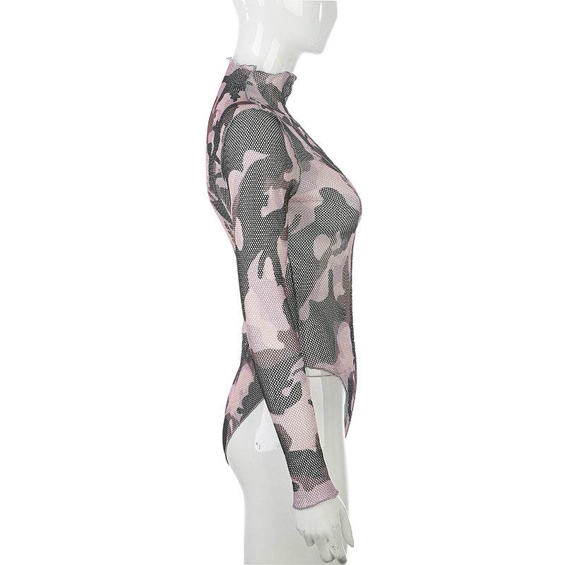 Mesh headpiece bodysuit - Mubimart