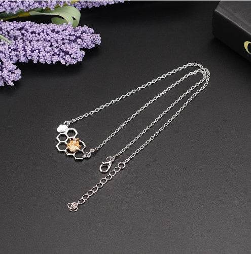 X & P Charm Fashion Silver necklaces for Women Girl Heart Honeycomb Bee pendant choker necklace Gift Prom Party Animal - Mubimart