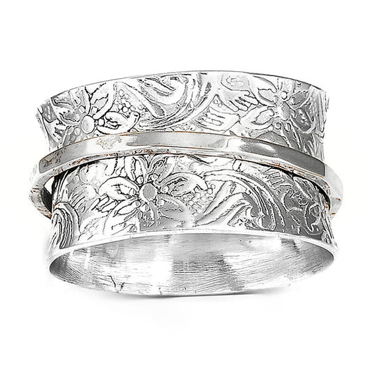 Wide Version Small Floral Simple Retro Floral Spinning Ring