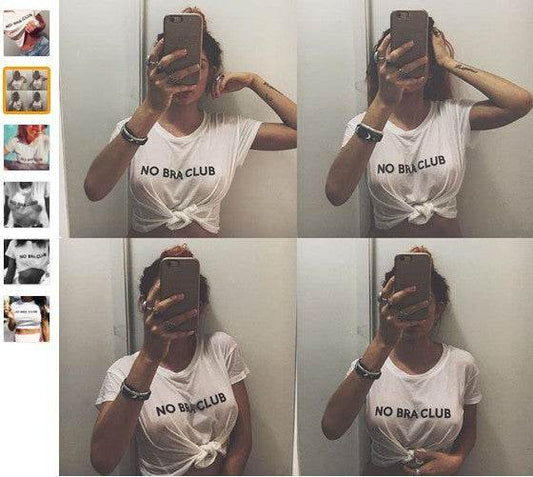 No Bra Club - Free The Nipples Feminist Womenempower Cotton Crop Top T-shirt - Mubimart