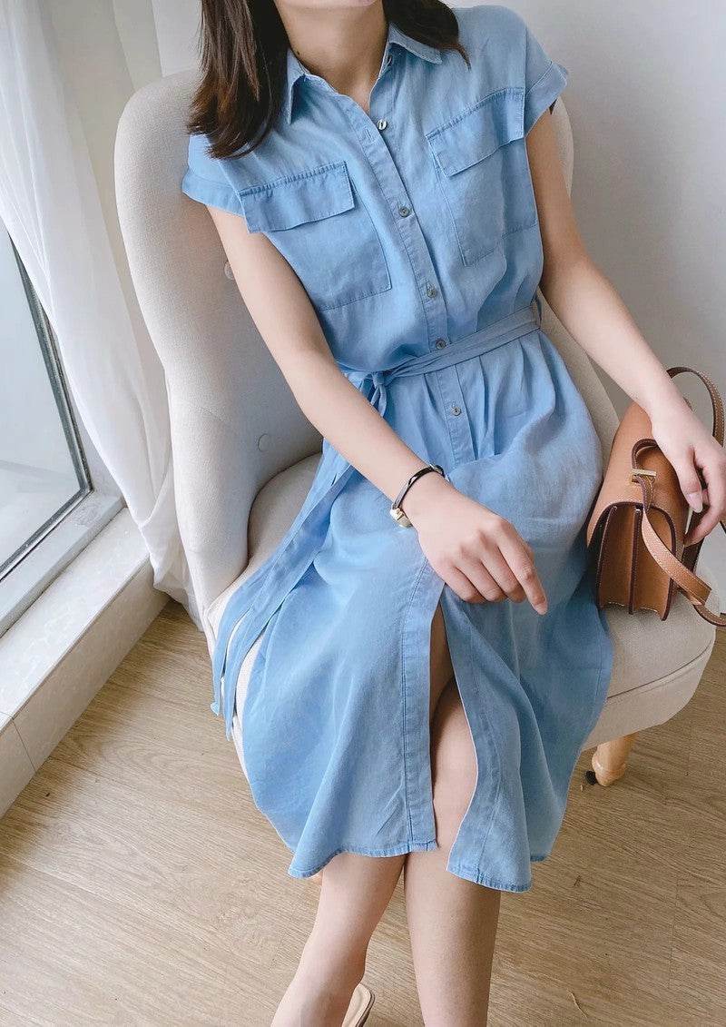 Solid color shirt dress - Mubimart